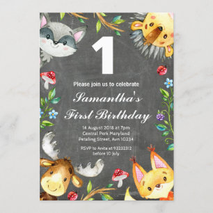 Invitation à l'anniversaire de Woodland Chalkboard
