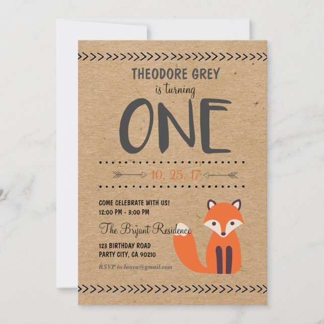 Invitation à l'anniversaire de Woodland Fox Chevro (Devant)