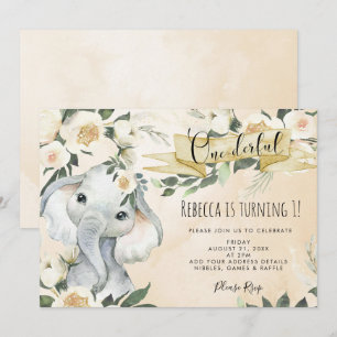 invitation à l'anniversaire d'éléphant fleuri