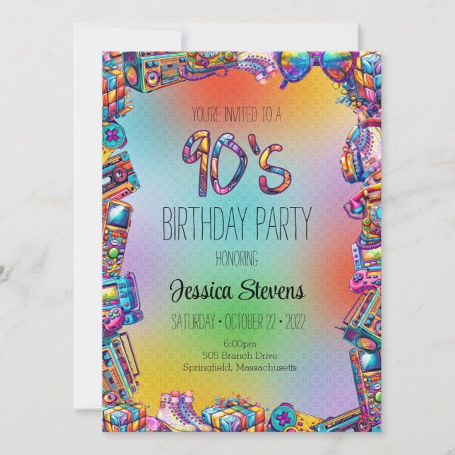 Invitation à l'anniversaire des années 90 (Devant)