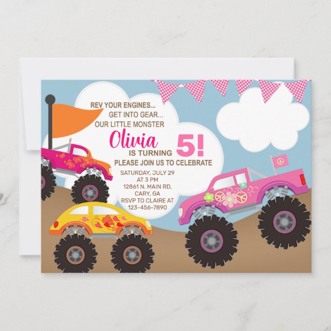 Invitation à l'anniversaire des camionnettes rose  (Devant)