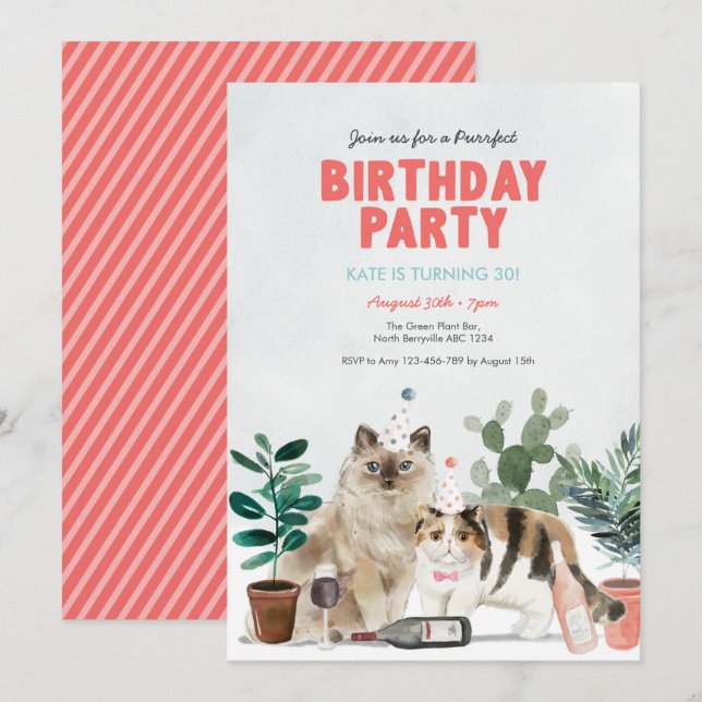 Invitation à l'anniversaire des chats adultes et d (Devant / Derrière)