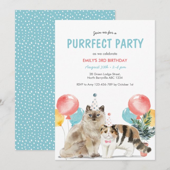 Invitation à l'anniversaire des chats Puurfect (Devant / Derrière)