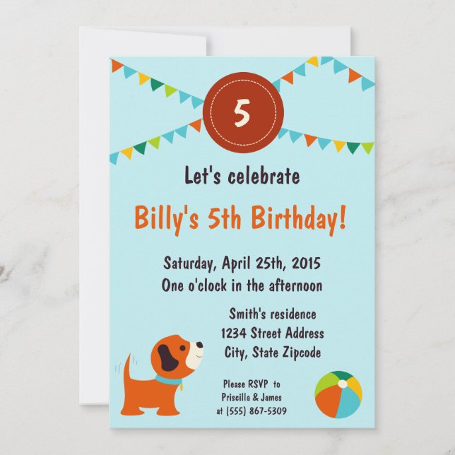Invitation à l'anniversaire des chiots (Devant)