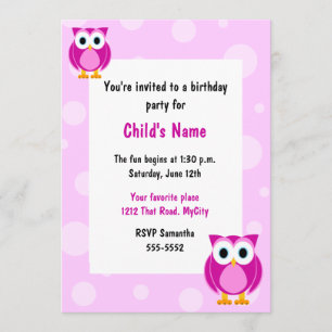 Invitation à l'anniversaire des Chouettes roses