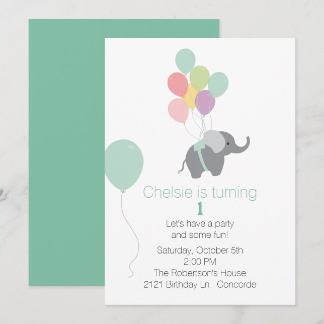 Invitation à l'anniversaire des éléphants et des b (Devant / Derrière)