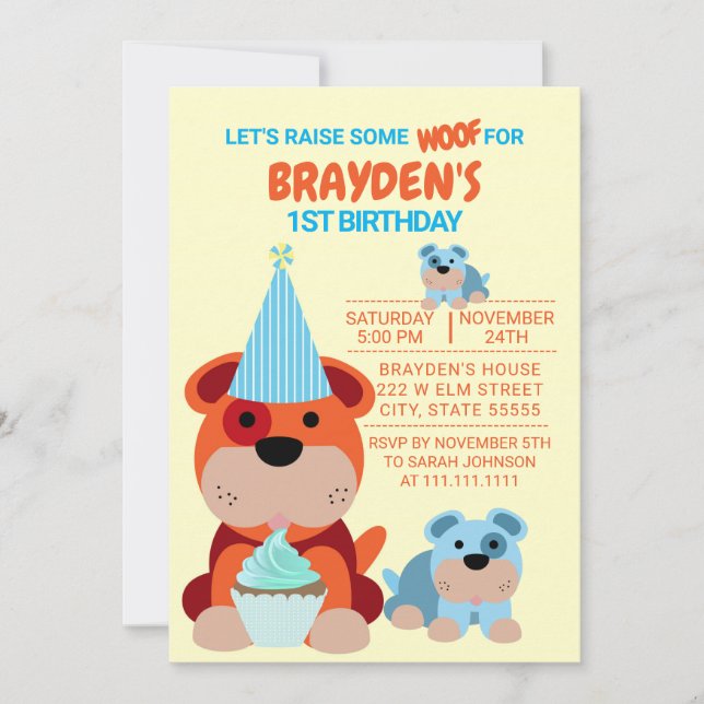 Invitation à l'anniversaire des enfants chiots (Devant)