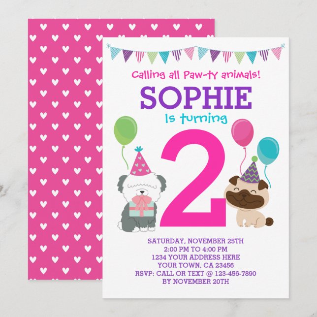 Invitation à l'anniversaire des marionnettes pour  (Devant / Derrière)
