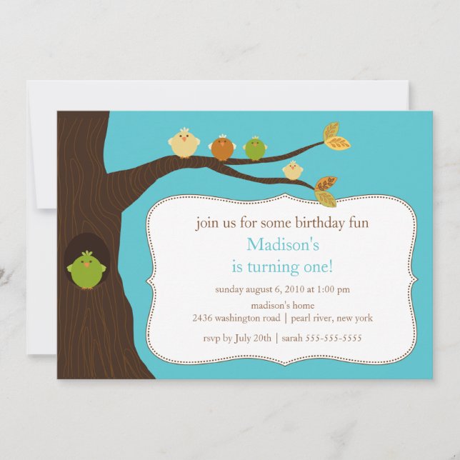 Invitation à l'anniversaire des oiseaux branchés (Devant)