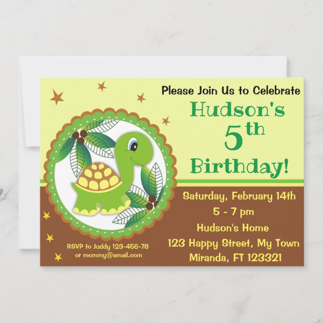 invitation à l'anniversaire des tortues mignonnes (Devant)