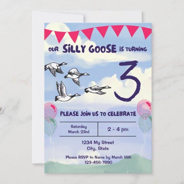 Invitation à l'anniversaire d'oie bête (Devant)