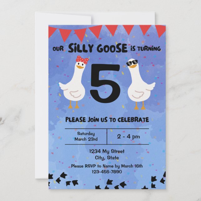 Invitation à l'anniversaire d'oie bête (Devant)
