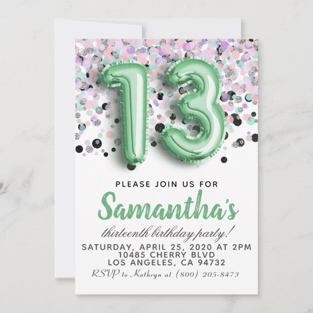  Invitation à l'anniversaire du 13e anniversaire (Devant)