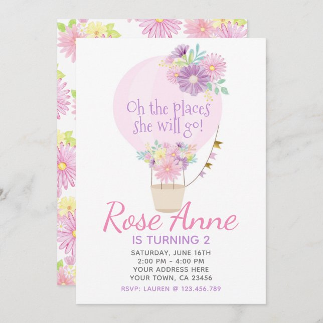 Invitation à l'anniversaire du ballon à air chaud (Devant / Derrière)