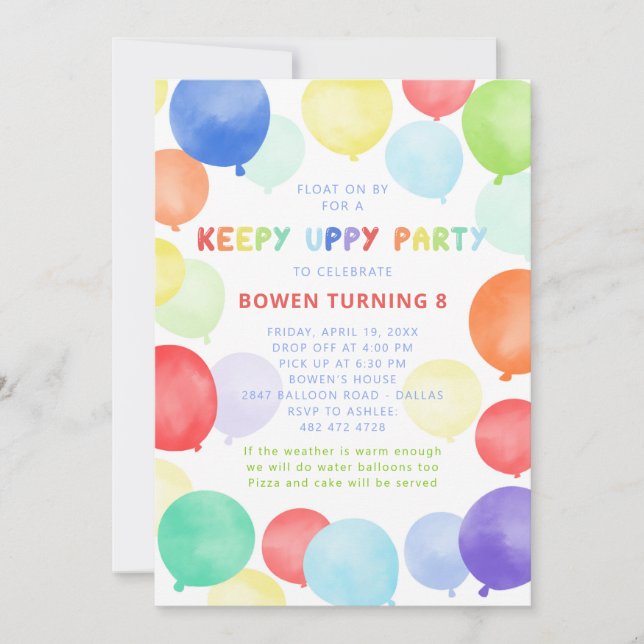 Invitation à l'anniversaire du ballon - Keep Uppy  (Devant)