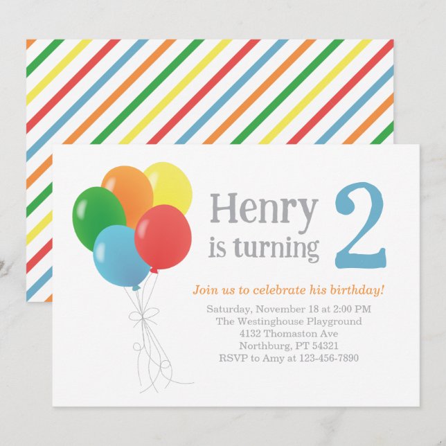 Invitation à l'anniversaire du ballon pour une fêt (Devant / Derrière)