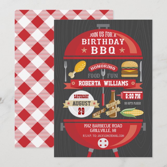 Invitation à l'anniversaire du barbecue (Devant / Derrière)