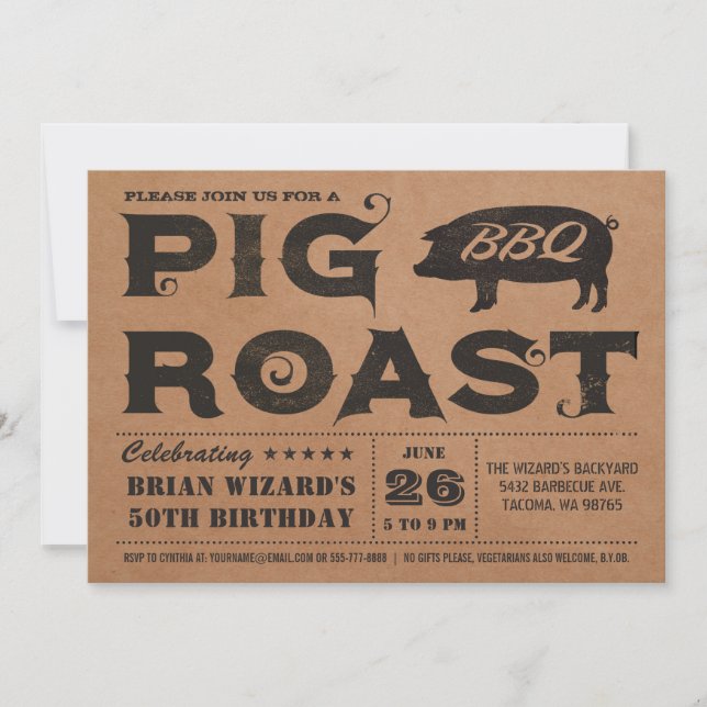 Invitation à l'anniversaire du barbecue sur le rôt (Devant)