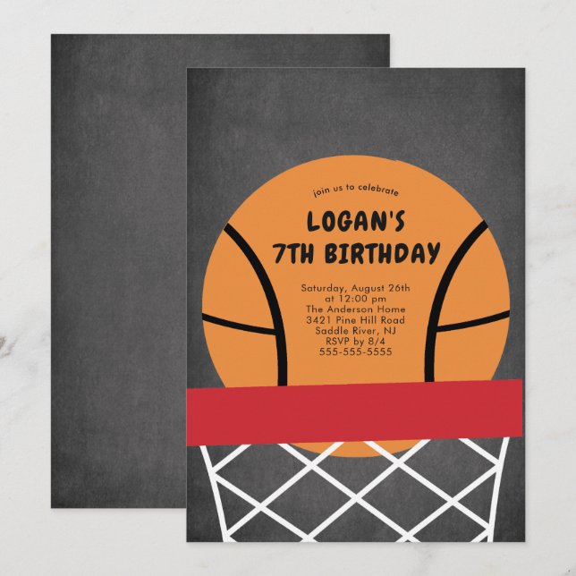 Invitation à l'anniversaire du basket-ball (Devant / Derrière)