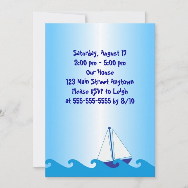 Invitation à l'anniversaire du bateau à voile (Devant)