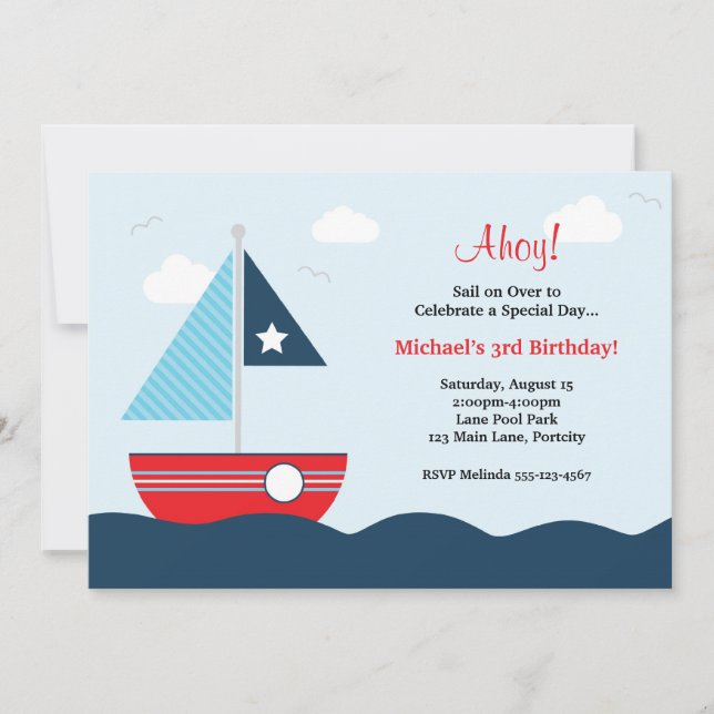 Invitation à l'anniversaire du bateau à voile (Devant)