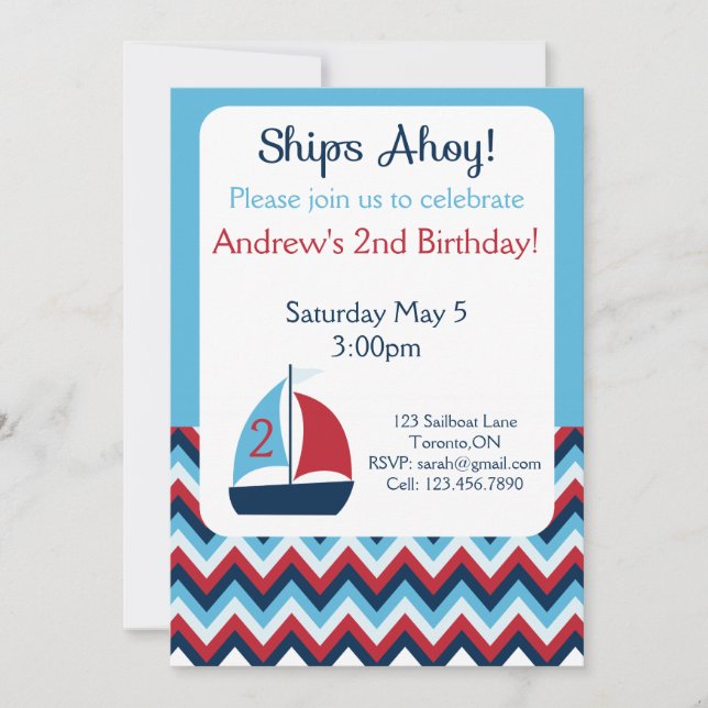 Invitation à l'anniversaire du bateau à voile (Devant)