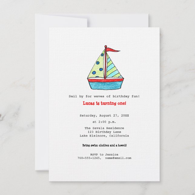 Invitation à l'anniversaire du bateau à voile (Devant)