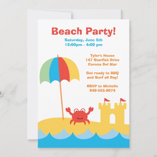 Invitation à l'anniversaire du Beach Party (Devant)