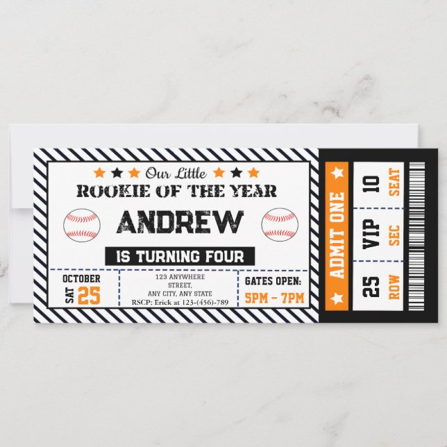 Invitation à l'anniversaire du billet de base-ball (Devant)