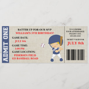 Invitation à l'anniversaire du billet de base-ball