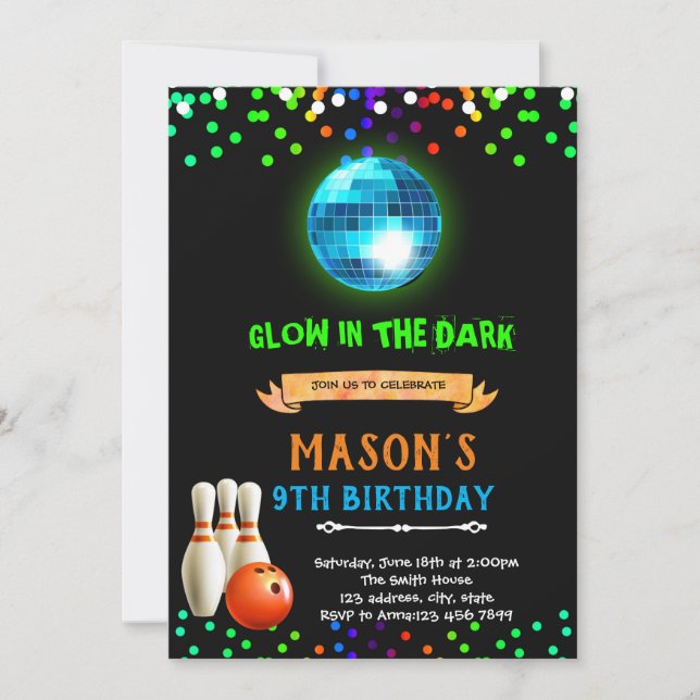 Invitation à l'anniversaire du bowling disco (Devant)