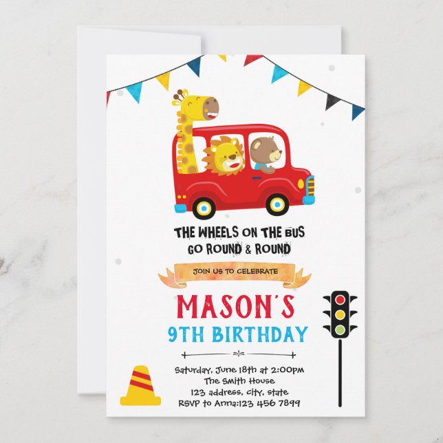 Invitation à l'anniversaire du bus animal (Devant)