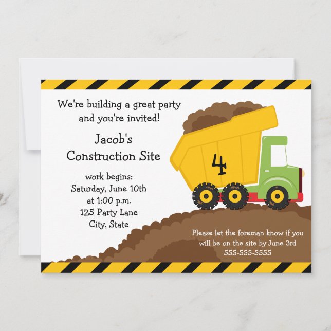Invitation à l'anniversaire du camion de pompage (Devant)