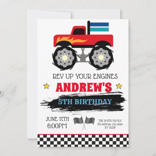 Invitation à l'anniversaire du camion Monster (Devant)