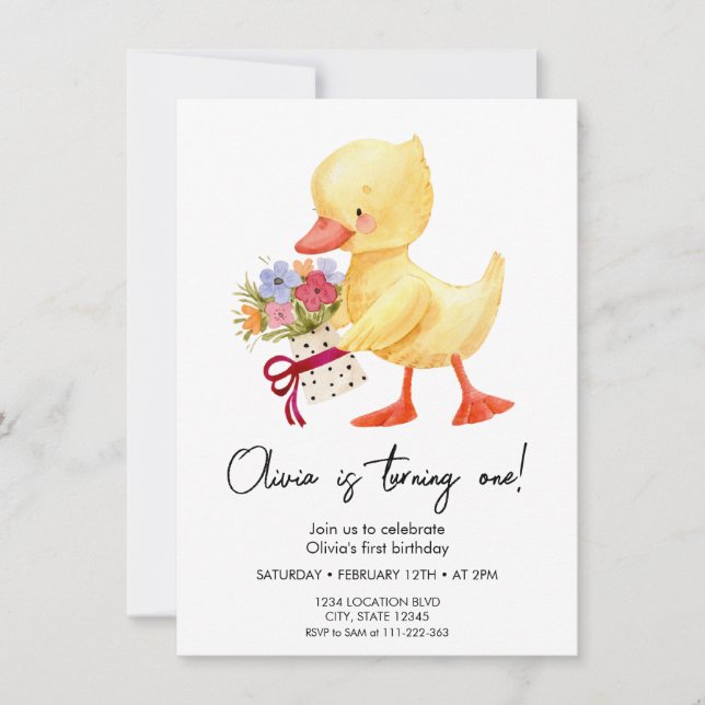 Invitation à l'anniversaire du canard mignon (Devant)