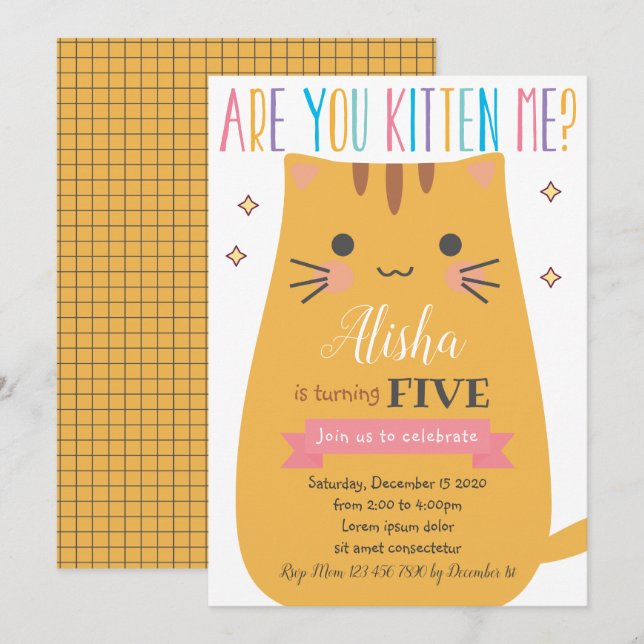 Invitation à l'anniversaire du chat (Devant / Derrière)