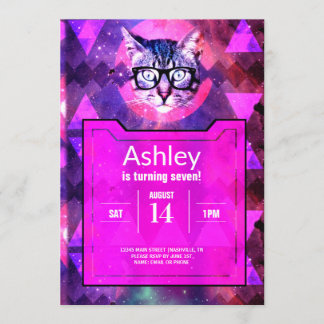 Invitation à l'anniversaire du chat Hipster rose