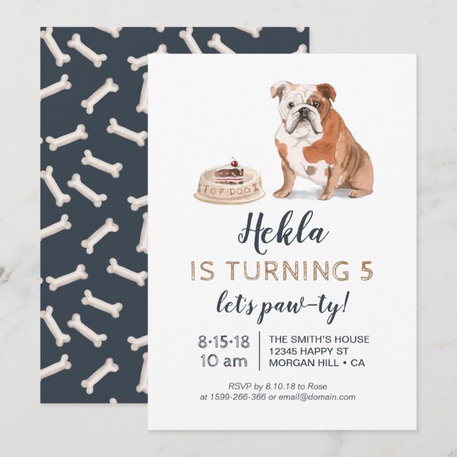 Invitation à l'anniversaire du chien chiot, pw-ty  (Devant / Derrière)