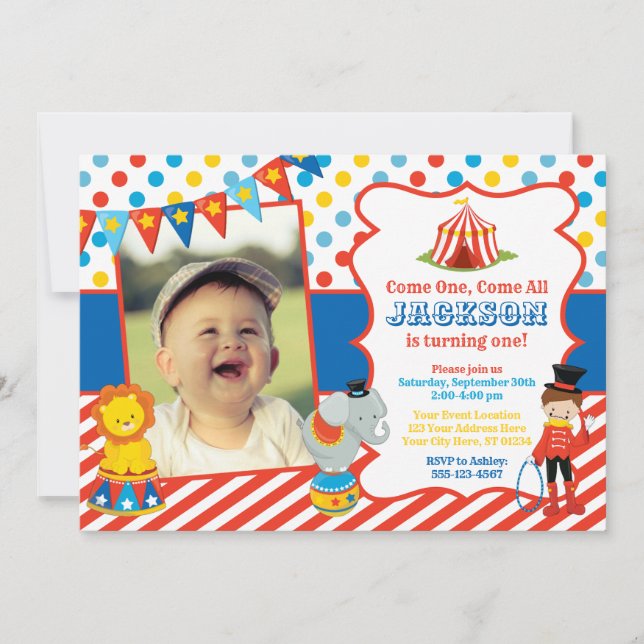 Invitation à l'anniversaire du cirque avec photo (Devant)