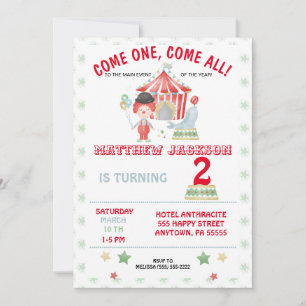 Invitation à l'anniversaire du cirque, venez un, v