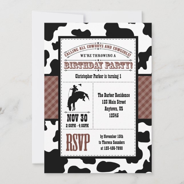 Invitation à l'anniversaire du cow-boy Brown (Devant)