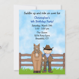 Invitation à l'anniversaire du cow-boy et du cheva