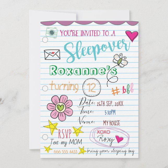 Invitation à l'anniversaire du Dodle de fille (Devant)