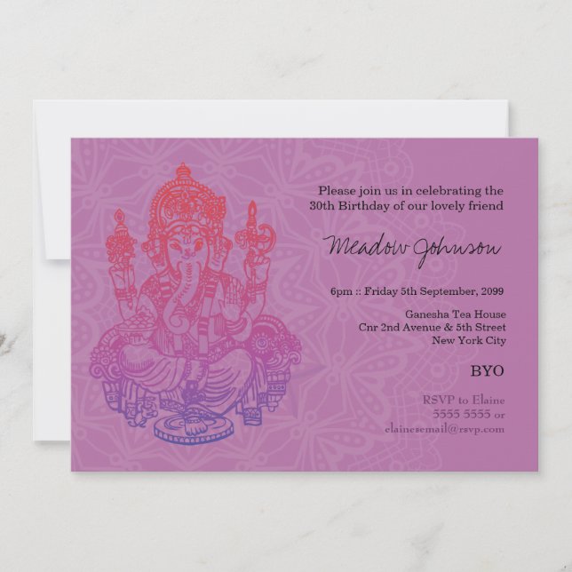 Invitation à l'anniversaire du Ganesh Purple Lilac (Devant)
