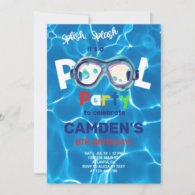 Invitation à l'anniversaire du garçon de la piscin (Devant)