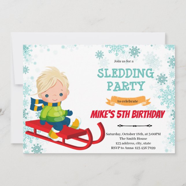 Invitation à l'anniversaire du garçon Sled (Devant)