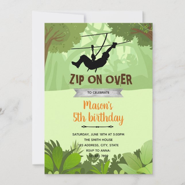 Invitation à l'anniversaire du garçon Zipline (Devant)