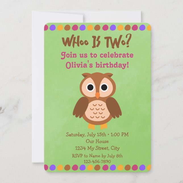 Invitation à l'anniversaire du hibou (Devant)