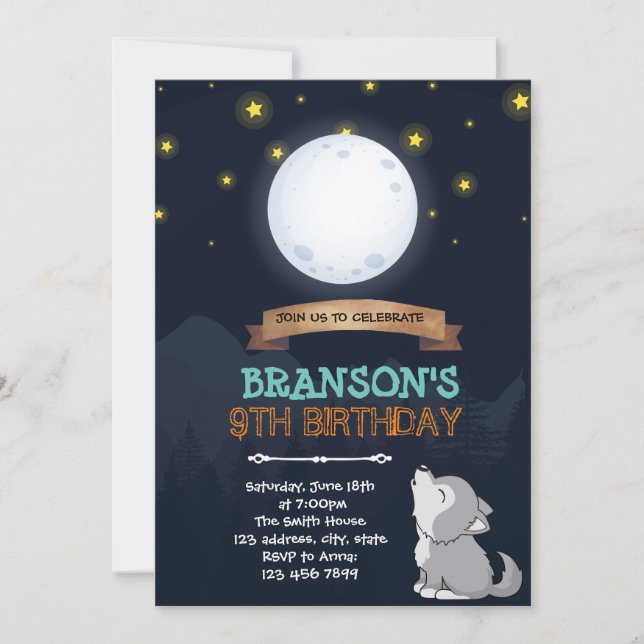 Invitation à l'anniversaire du loup de lune (Devant)