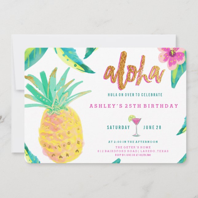 invitation à l'anniversaire du luau tropical (Devant)